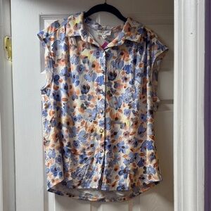 Floral Button-Up Cap Sleeve Blouse